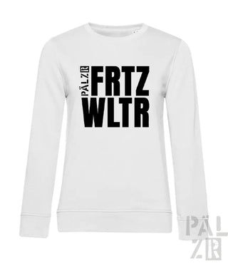 Weißes Rundhals-Sweatshirt mit schwarzem Text-Design.