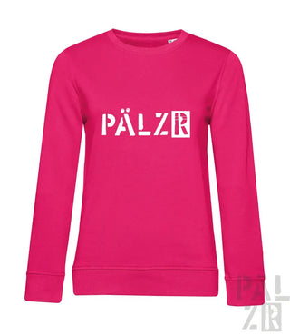 Rosa Sweatshirt mit ’pälzr’-Logo in Weiß, Nike-Marke.