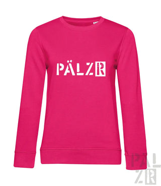 Rosa Sweatshirt mit ’pälzr’-Logo in Weiß, Nike-Marke.