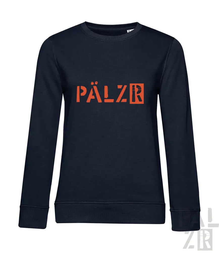 Marineblaues Pälzer-Sweatshirt mit orangem Logodesign.