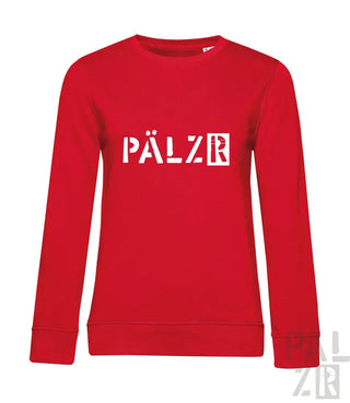 Roter Crewneck-Sweatshirt mit weißem „pälzr“-Logo, Nike-Marke
