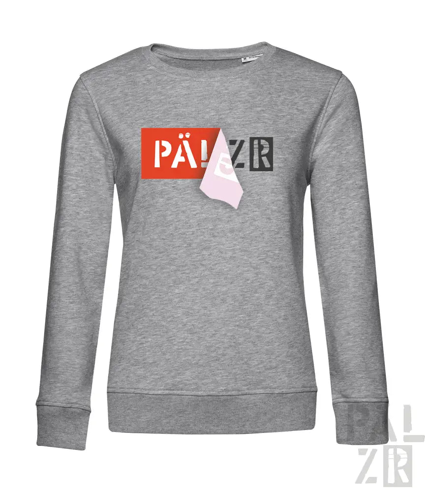 Grauer Hoodie mit ’pä!zr’-Logo und rotem Box-Design, Nike-Marke.