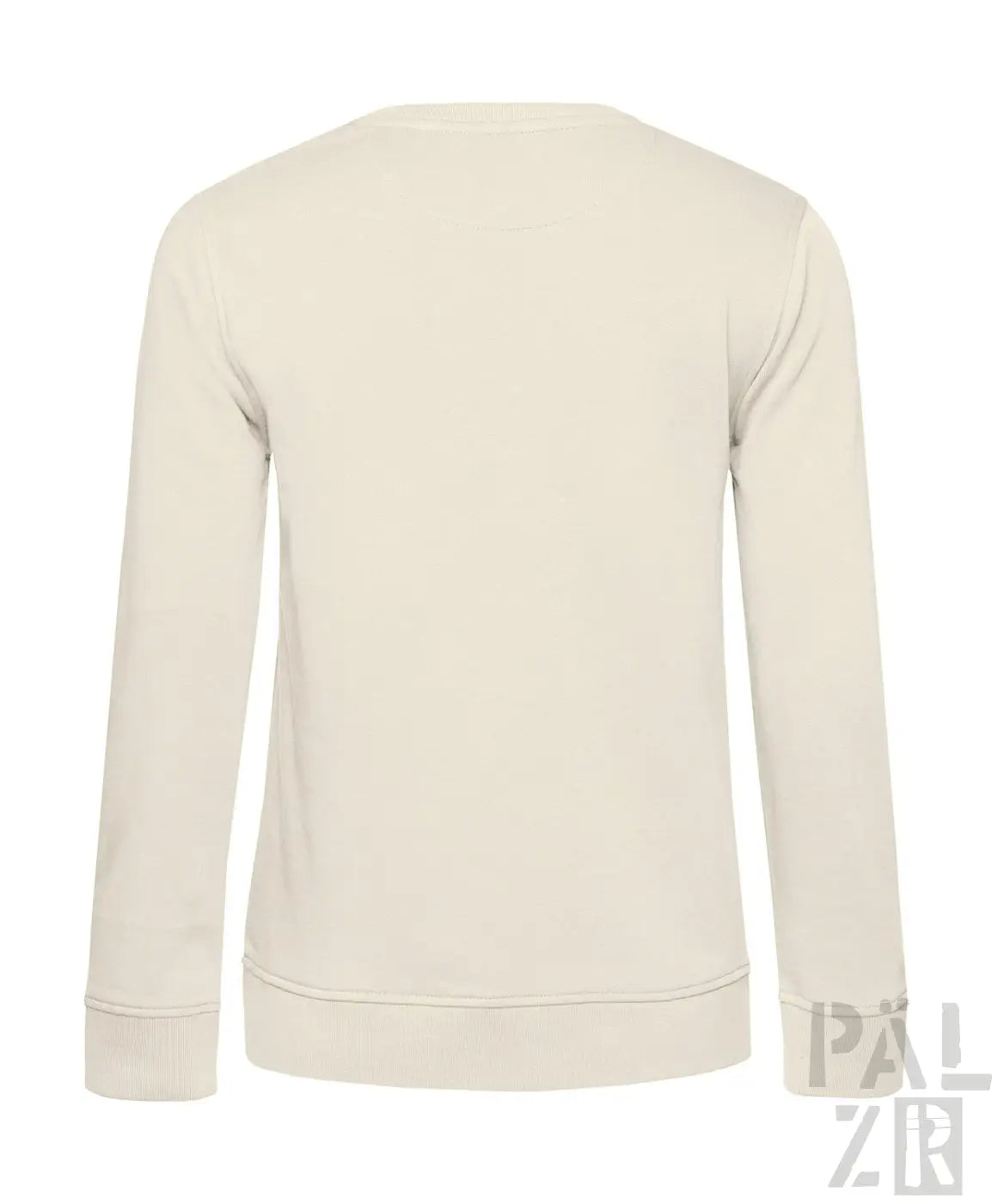 Cremeweißer Rundhals-Sweatshirt mit gerippten Bündchen und Saum, mit einem dezenten Logo auf dem Rücken.