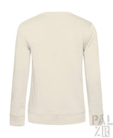 Cremeweißer Rundhals-Sweatshirt mit gerippten Bündchen und Saum, mit einem dezenten Logo auf dem Rücken.