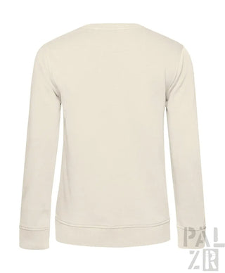 Cremeweißer Rundhals-Sweatshirt mit gerippten Bündchen und Saum, mit einem dezenten Logo auf dem Rücken.