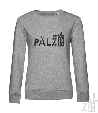 Heather grauer Sweatshirt mit ’pälzr’-Logo und Burgen-Design.