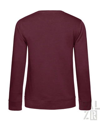 Bordeaux-Rundhals-Sweatshirt mit gerippten Bündchen und Saum, wahrscheinlich aus Baumwolle oder Polyester-Mischung gefertigt.