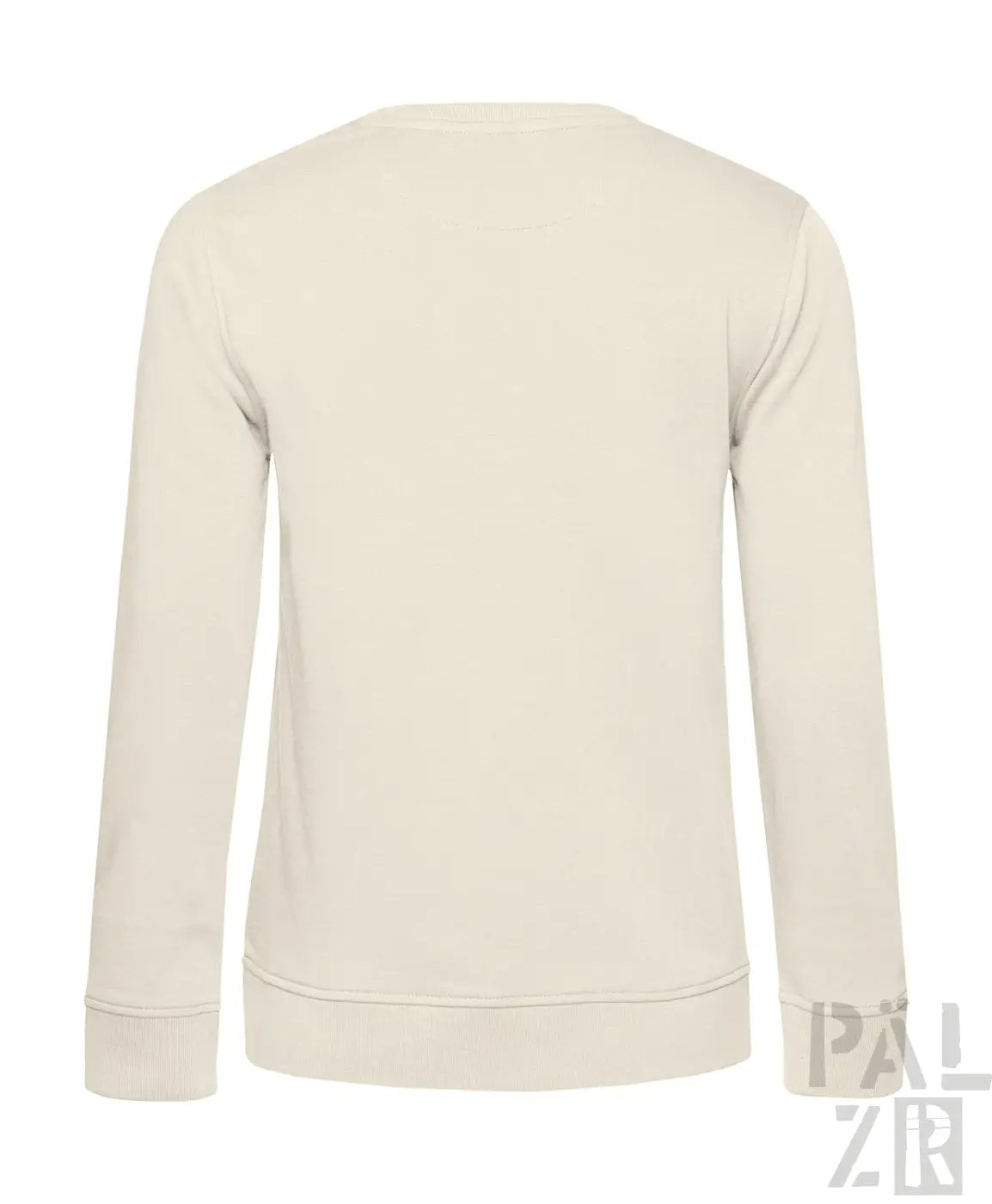Cremeweißer Rundhals-Pullover mit gerippten Bündchen und Saum, mit minimalistischen Design.