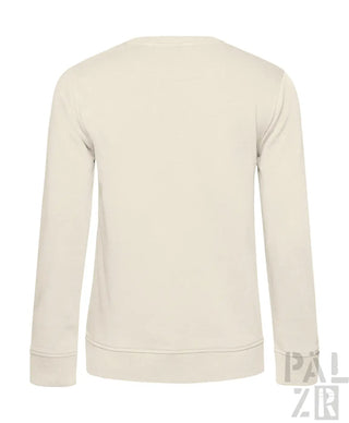 Cremeweißer Rundhals-Pullover mit gerippten Bündchen und Saum, mit minimalistischen Design.