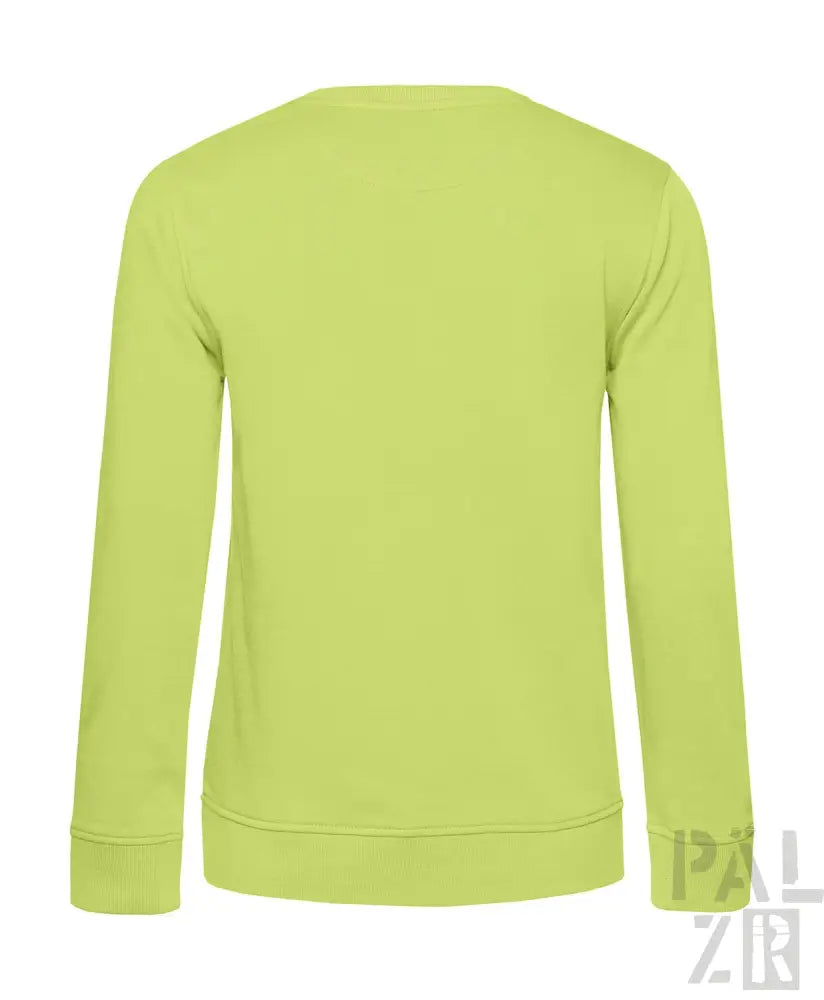 Hellgrünes Crew-Neck-Sweatshirt mit gerippten Bündchen und Saum, wahrscheinlich aus Baumwolle oder Polyester-Mischung gefertigt.