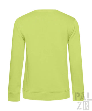 Hellgrünes Crew-Neck-Sweatshirt mit gerippten Bündchen und Saum, wahrscheinlich aus Baumwolle oder Polyester-Mischung gefertigt.