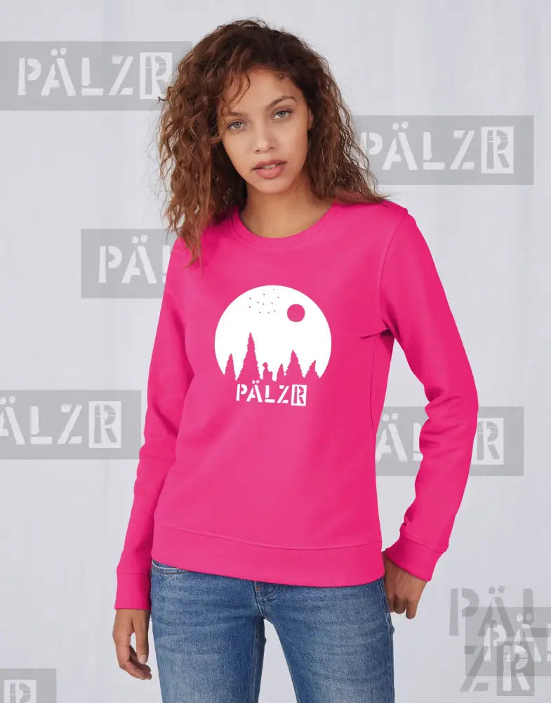 Rosa Langarm-Sweatshirt mit ’pälzr’-Logo und Silhouettendesign.