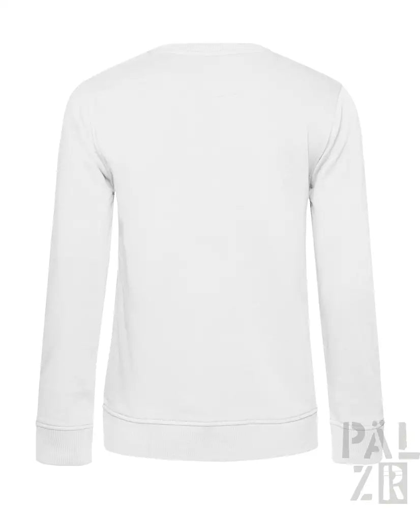 Weißer langärmliger frauen pulli wstkve mit rundhalsausschnitt und gerippten abschlüssen aus verschiedenen farben