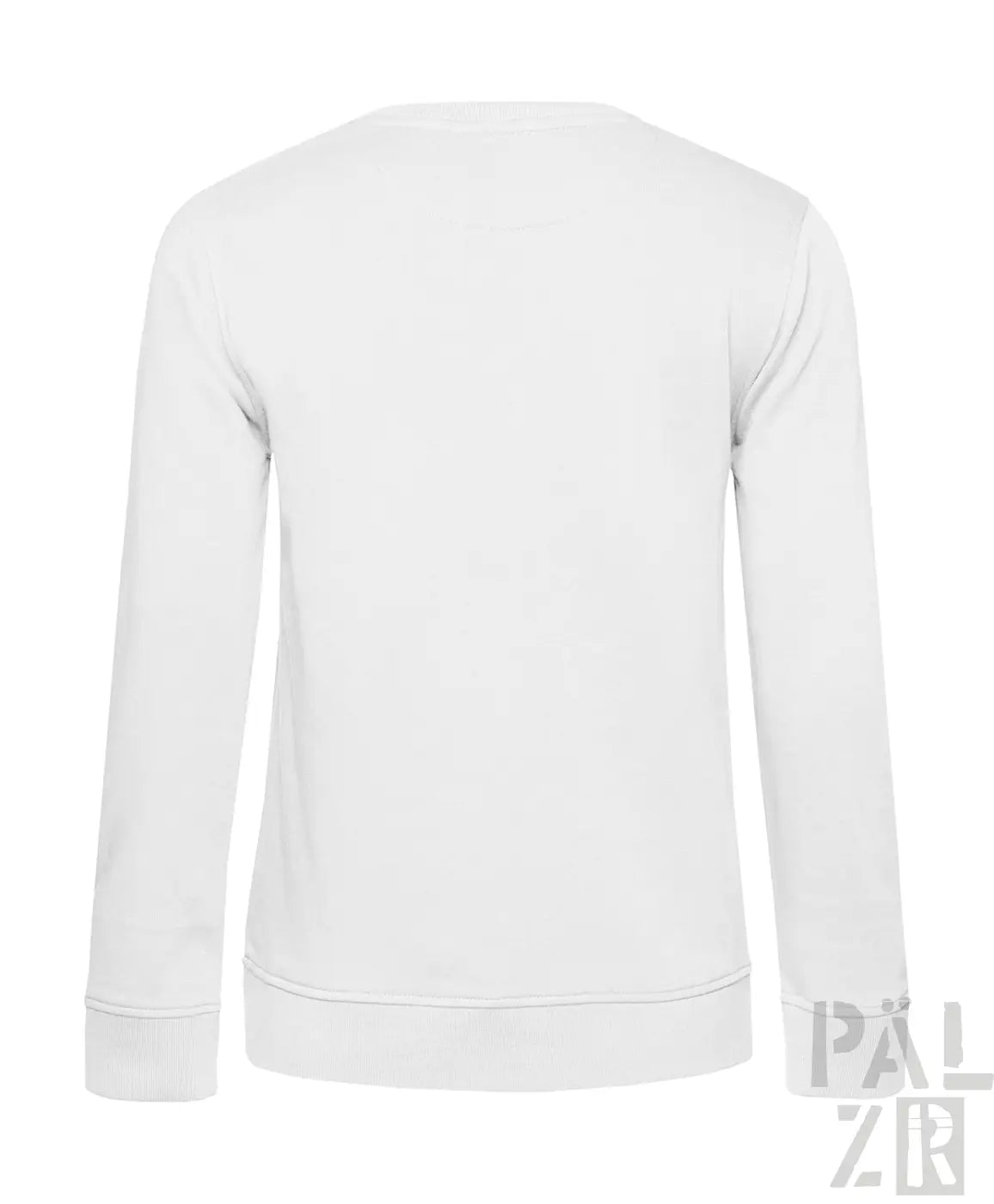 Weißer langärmliger frauen pulli wstkve mit rundhalsausschnitt und gerippten abschlüssen aus verschiedenen farben