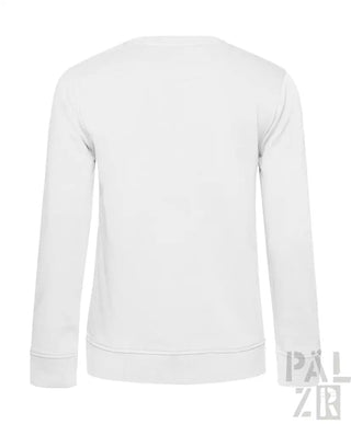 Weißer langärmliger frauen pulli wstkve mit rundhalsausschnitt und gerippten abschlüssen aus verschiedenen farben