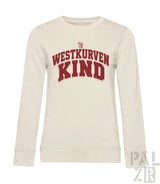 Creamfarbenes damen sweatshirt mit roten arched lettering westkurvenkind aus verschiedenen farben