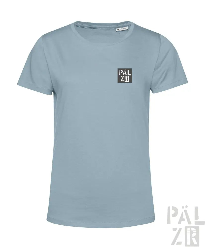 Hellblaues Bio-Baumwoll-T-Shirt mit ’palzer’-Logo-Design.