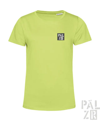 Limetgrünes T-Shirt mit ’palzer’-Logo auf der Brust, aus Baumwolle gefertigt.