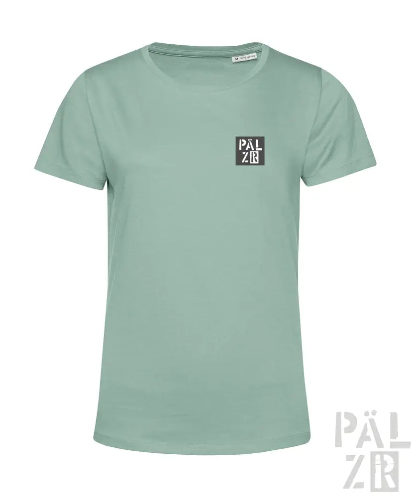 Münzgrünes Bio-Baumwoll-T-Shirt mit ’palzir’-Logo-Design.