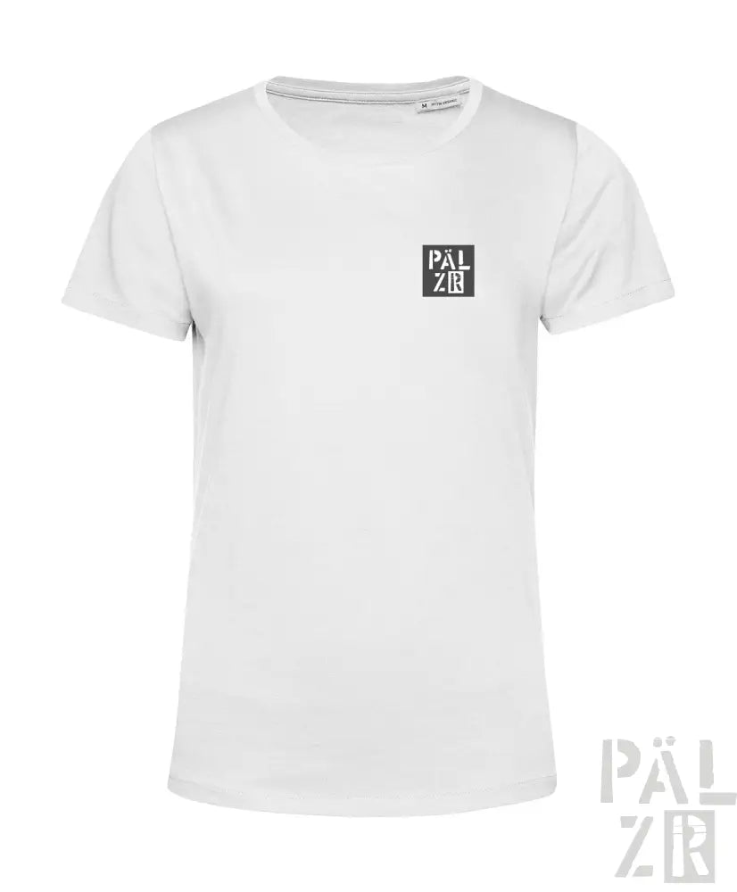 Weißes T-Shirt mit schwarzem Logodesign, aus Baumwolle gefertigt.