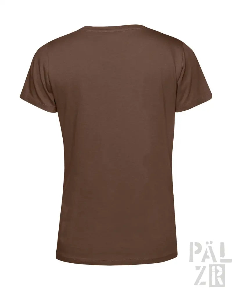 Braunes T-Shirt mit V-Ausschnitt und kurzen Ärmeln, aus Baumwolle gefertigt.