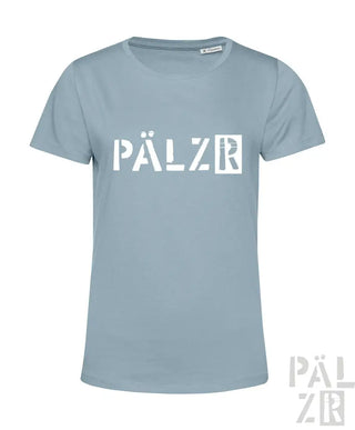 Hellblaues T-Shirt mit ’pälzr’ Textdesign, mit minimalistischer Grafik.