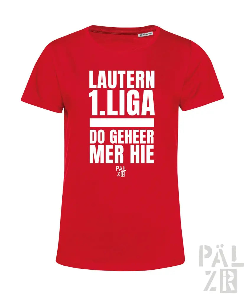Rotes T-Shirt mit weißem Textdesign mit „lautern 1“.