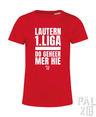 Rotes T-Shirt mit weißem Textdesign mit „lautern 1“.
