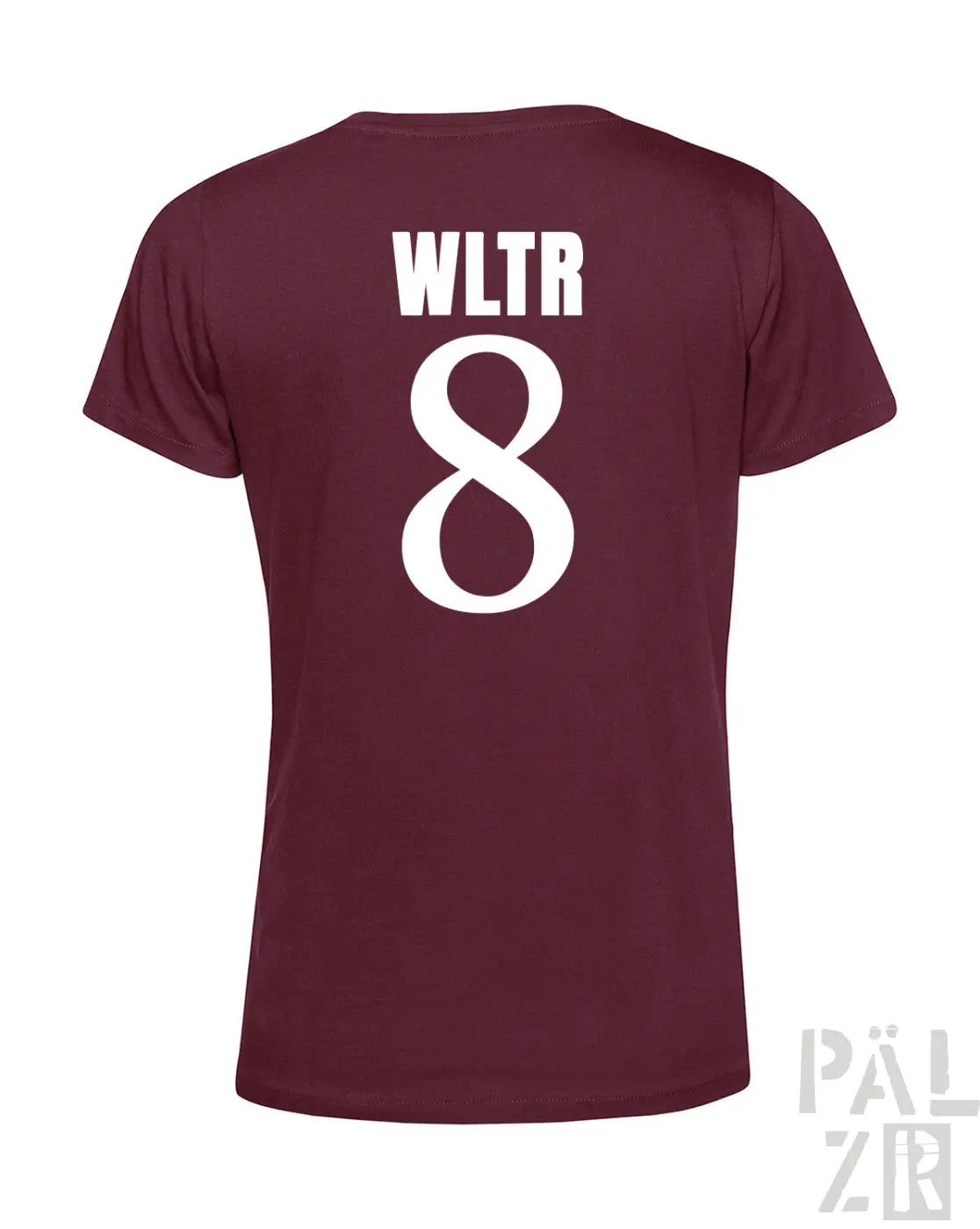 Frauen kurzarm t shirt in bordeaux mit weißem wltr 8 print auf der rückseite verschiedene farben