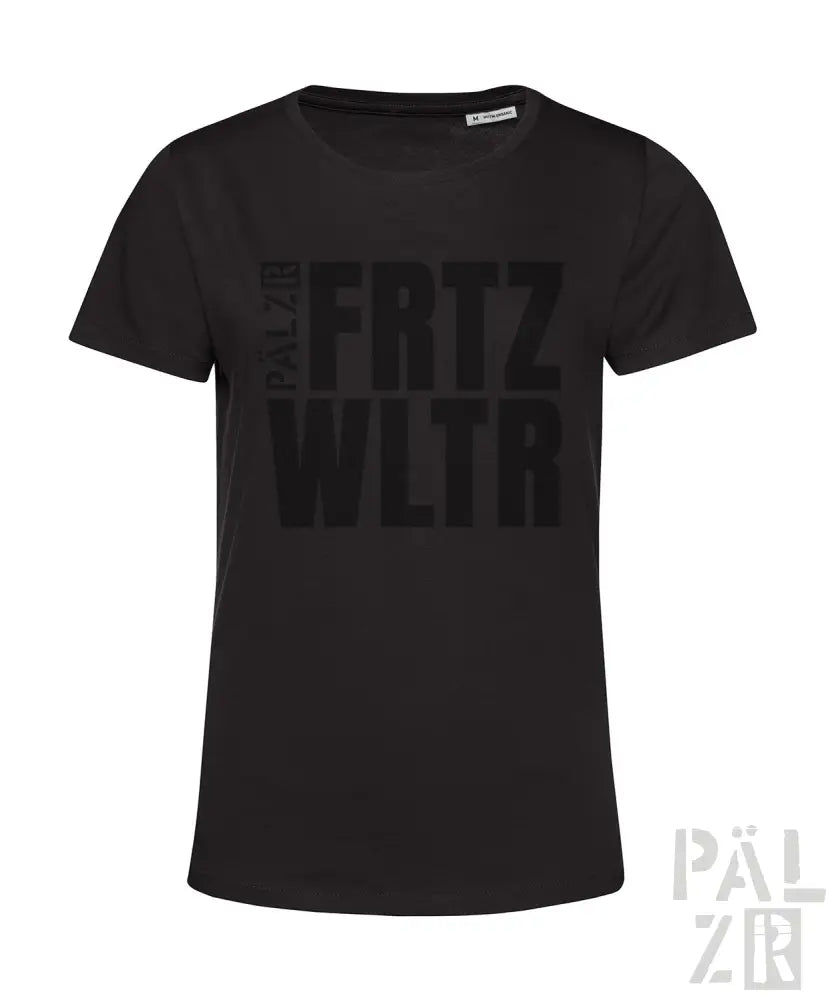 Schwarzes T-Shirt mit Textdesign ’fritz wlta’, aus Baumwolle gefertigt.