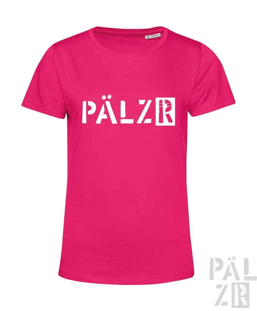 Rosa T-Shirt mit ’pälzer’-Logodesign, aus Baumwolle.