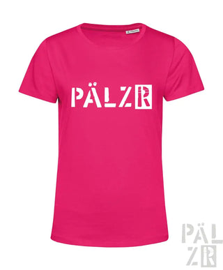 Rosa T-Shirt mit ’pälzer’-Logodesign, aus Baumwolle.