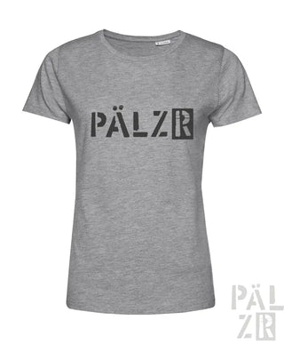 Graues Baumwoll-T-Shirt mit ’pälzr’-Logodesign.