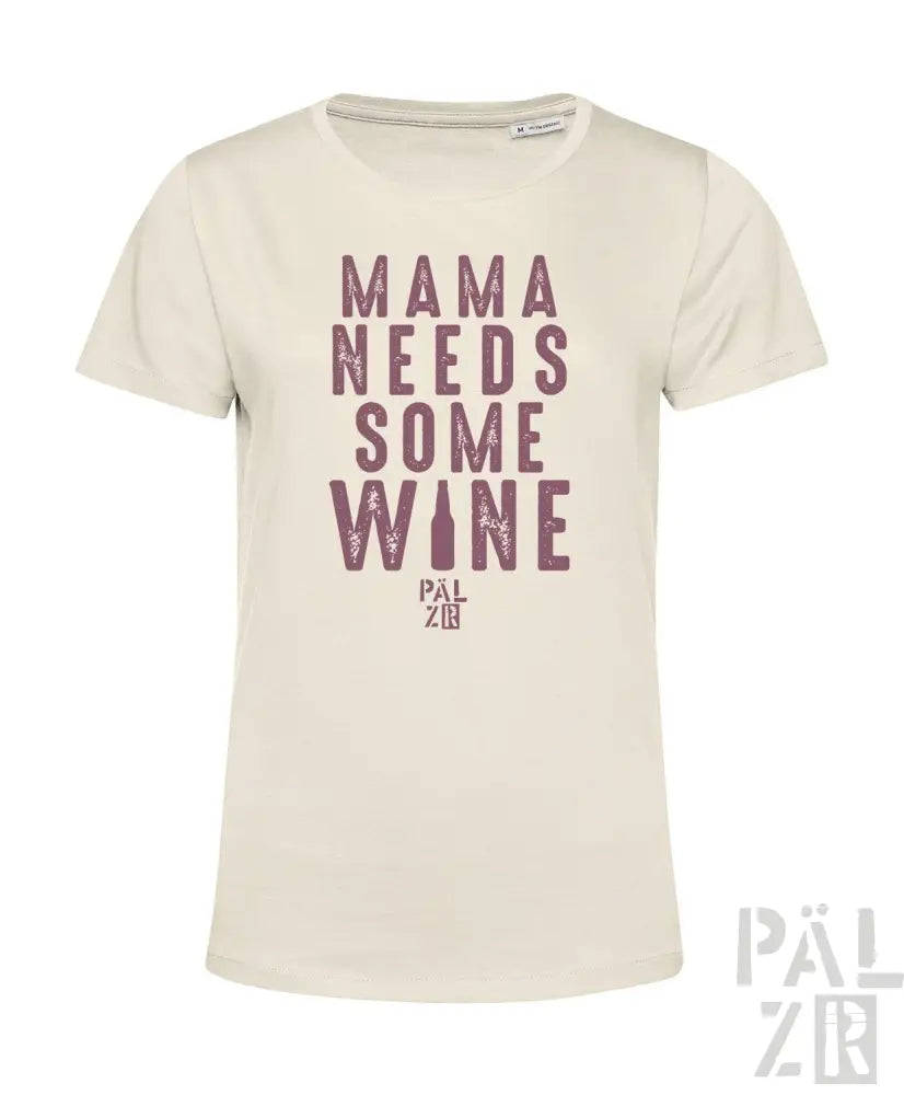 Creme-farbene T-Shirt mit Textdesign „mama braucht etwas Wein“, mit Markenlogo.