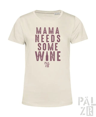 Creme-farbene T-Shirt mit Textdesign „mama braucht etwas Wein“, mit Markenlogo.
