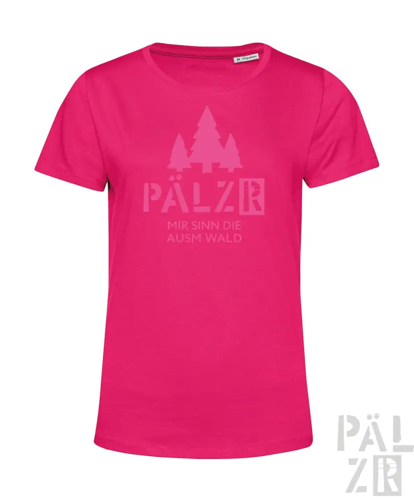 Rosa T-Shirt mit ‘pälzer’ und Bäume-Design, Baumwollmaterial.
