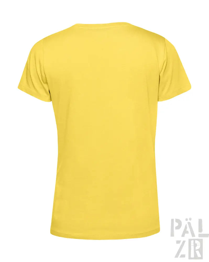 Gelbes T-Shirt mit Rundhals und kurzen Ärmeln.