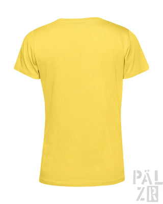 Gelbes T-Shirt mit Rundhals und kurzen Ärmeln.