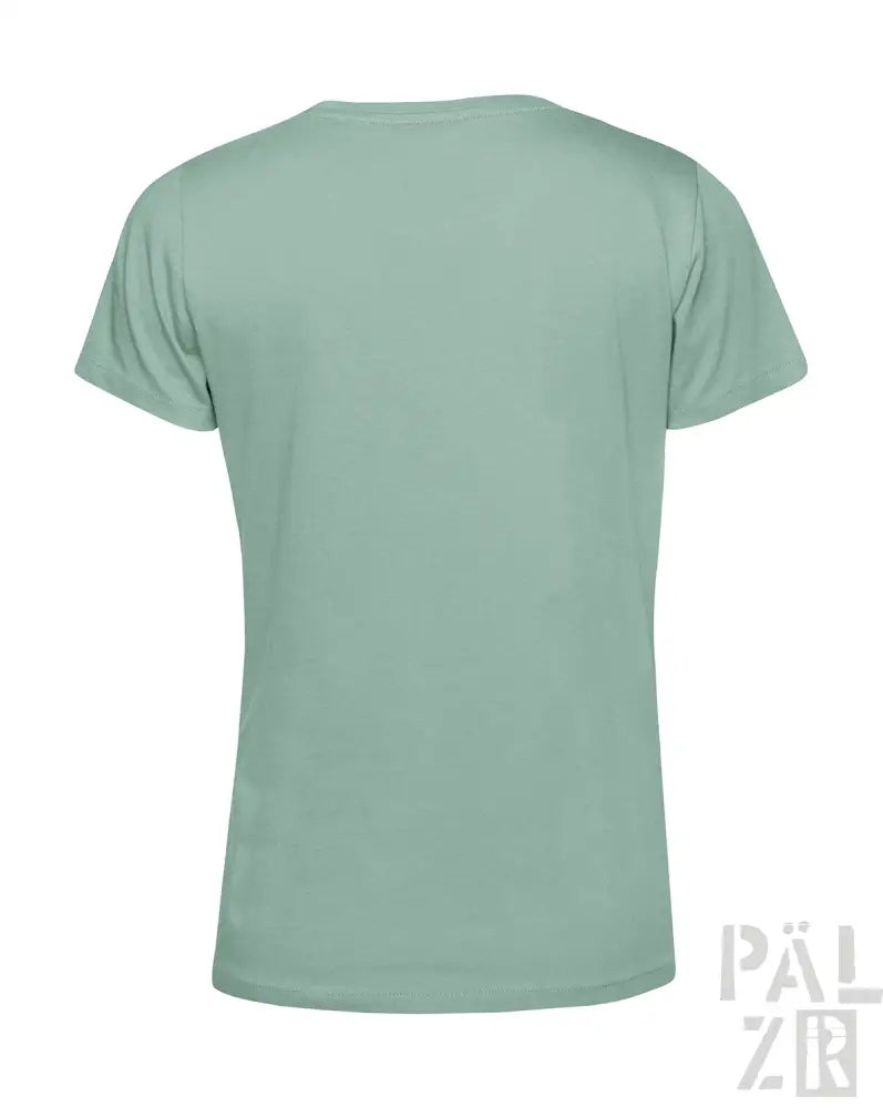 Minzgrünes T-Shirt mit V-Ausschnitt und kurzen Ärmeln, aus Baumwolle.