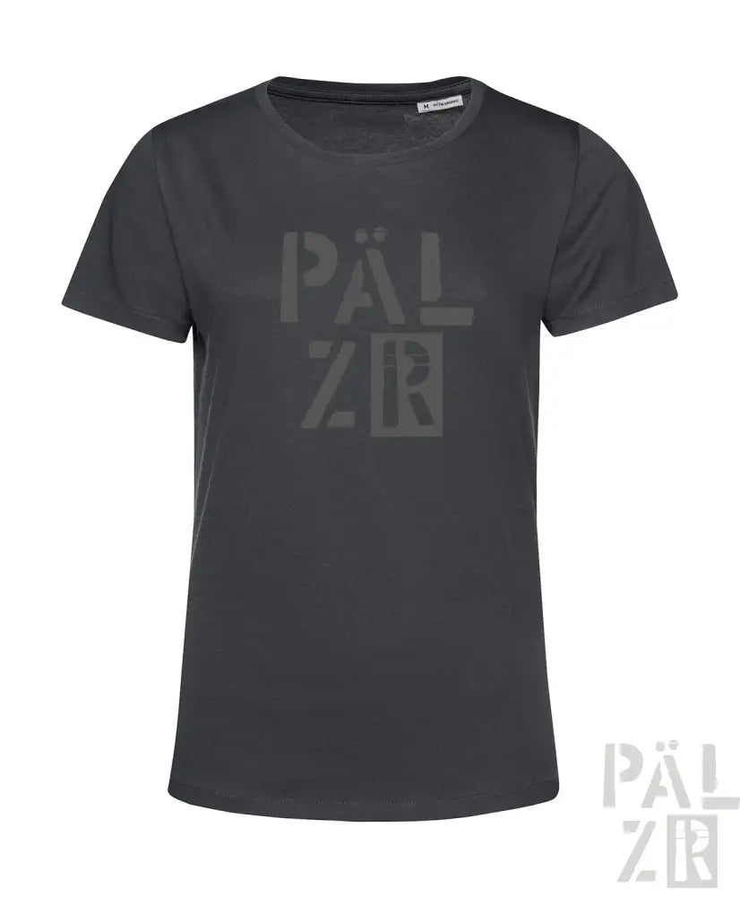 Holzgraues T-Shirt mit ’pälzr’-Logodesign, aus Baumwolle gefertigt.