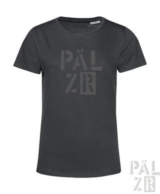 Holzgraues T-Shirt mit ’pälzr’-Logodesign, aus Baumwolle gefertigt.