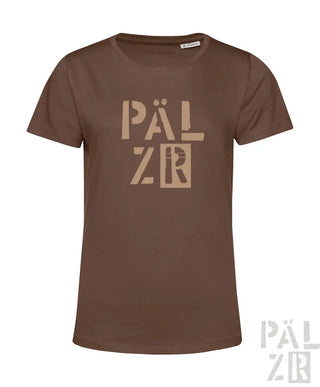 Braun T-Shirt mit ’pälzr’-Design in Beige, aus Baumwolle.