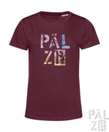 Frauen t-shirt pälzr mandelblüte in dunkelrot mit kurzärmeln und rundhalsausschnitt
