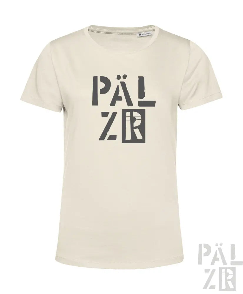 Cremeweiße T-Shirt mit ’pälzr’ Grafikdesign, aus Baumwolle.