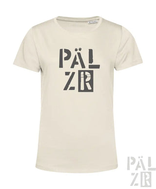 Cremeweiße T-Shirt mit ’pälzr’ Grafikdesign, aus Baumwolle.