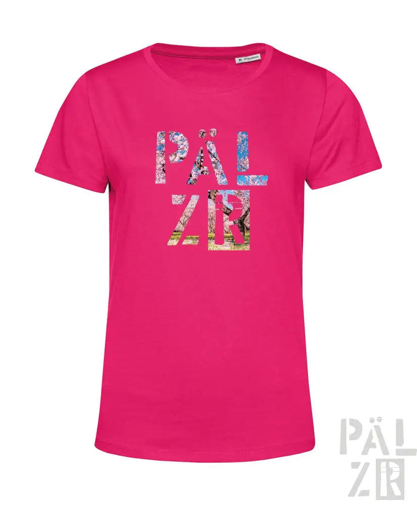 Rosa T-Shirt mit ’pälzer’-Grafikdesign, Baumwollmaterial.