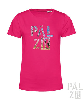Rosa T-Shirt mit ’pälzer’-Grafikdesign, Baumwollmaterial.