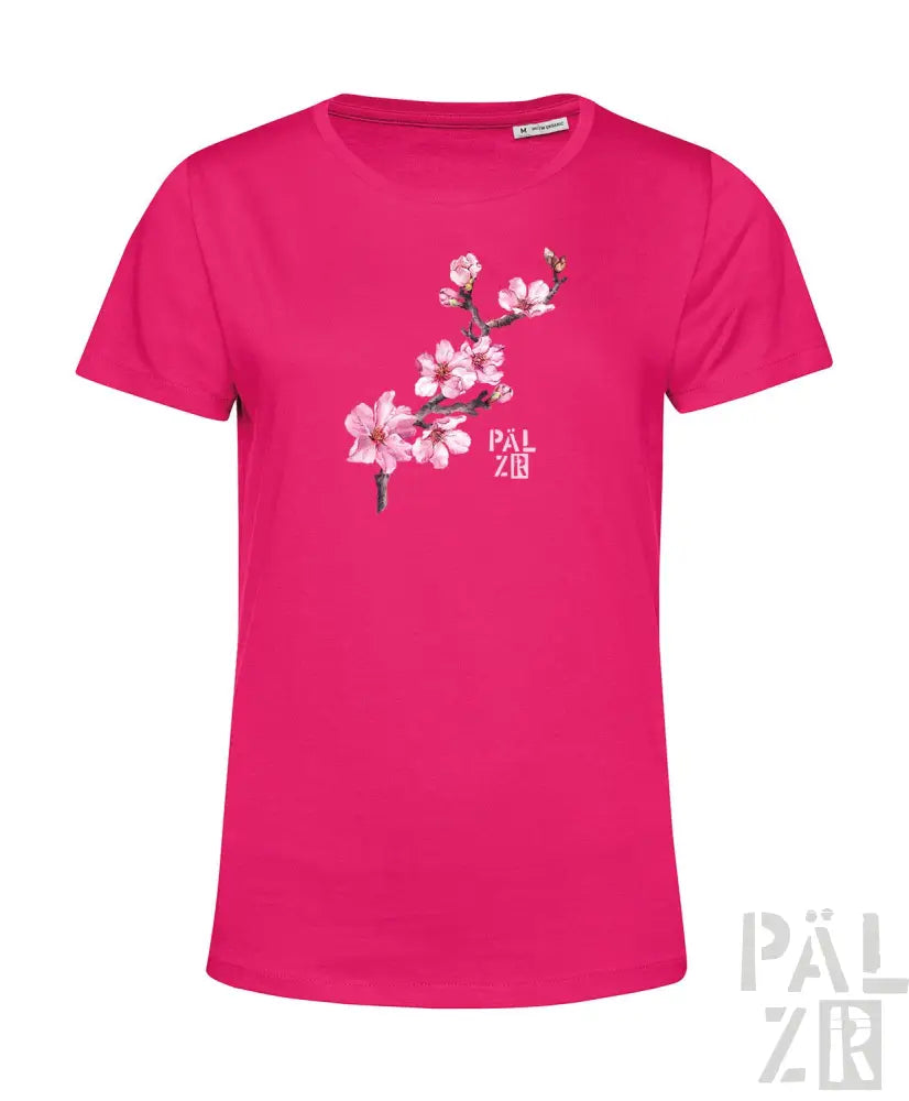 Rosa T-Shirt mit Kirschblüten-Design und ’pälzer’-Logo.