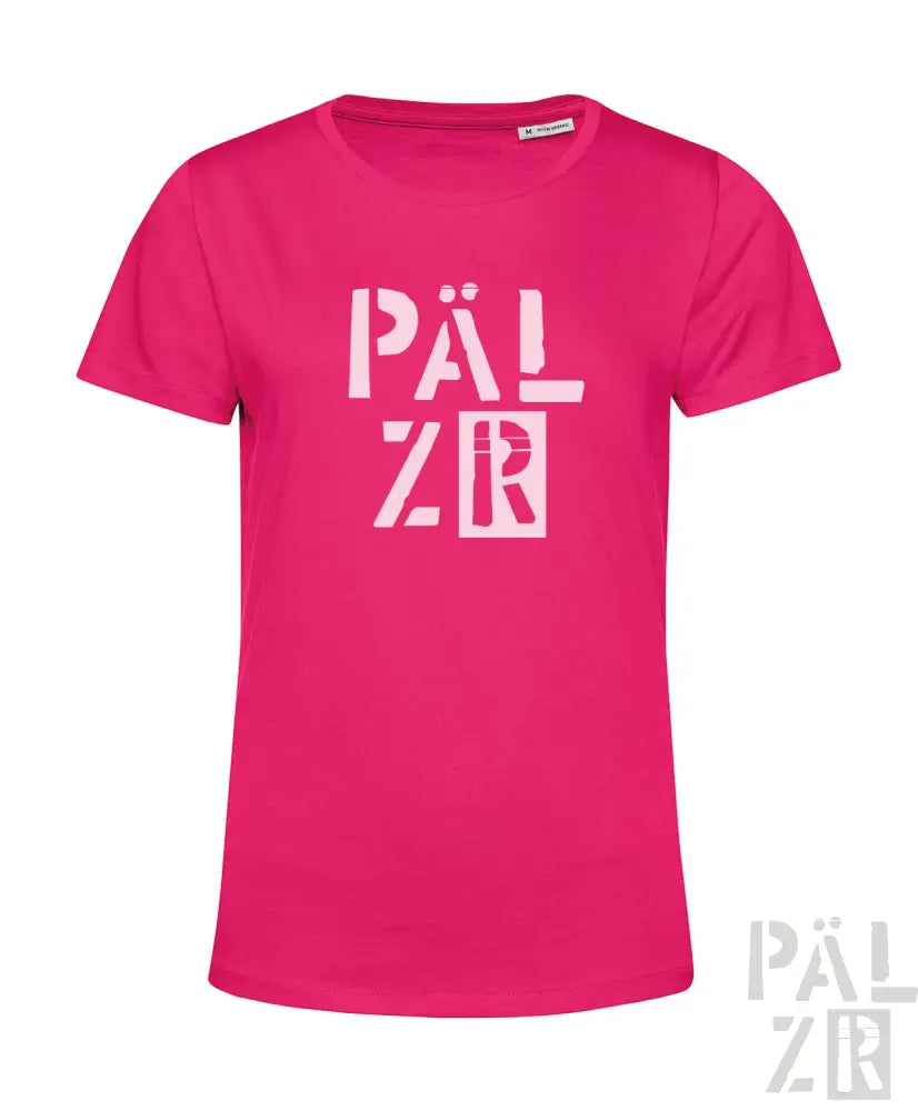 Rosa T-Shirt mit weißem ’pälzr’ Logo-Design.