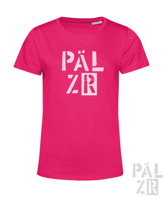 Rosa T-Shirt mit weißem ’pälzr’ Logo-Design.